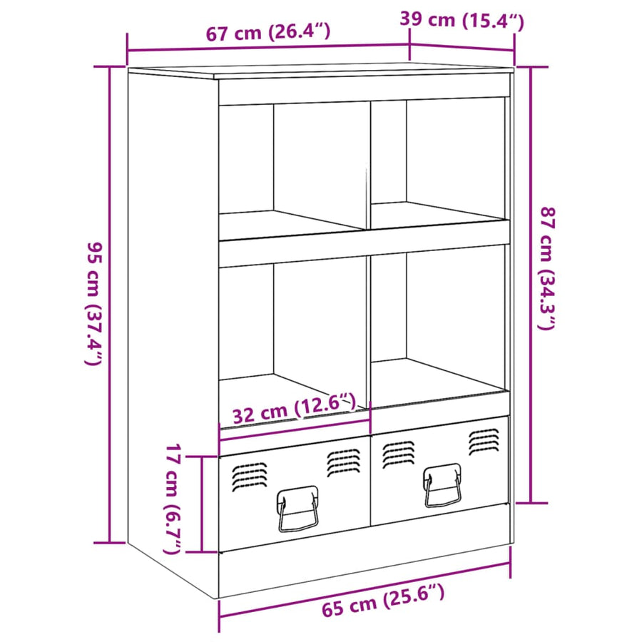 Hoge kast 67x39x95 cm staal zwart