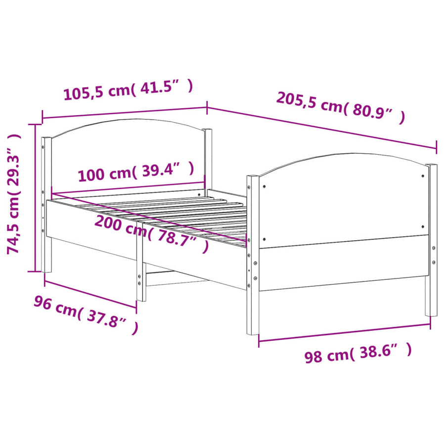 Bedframe met hoofdeinde 100x200 cm massief grenenhout wit