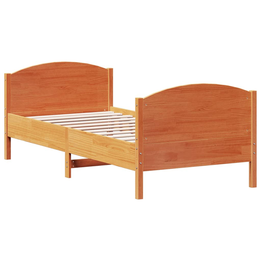 Bedframe met hoofdbord massief grenenhout wasbruin 100x200 cm