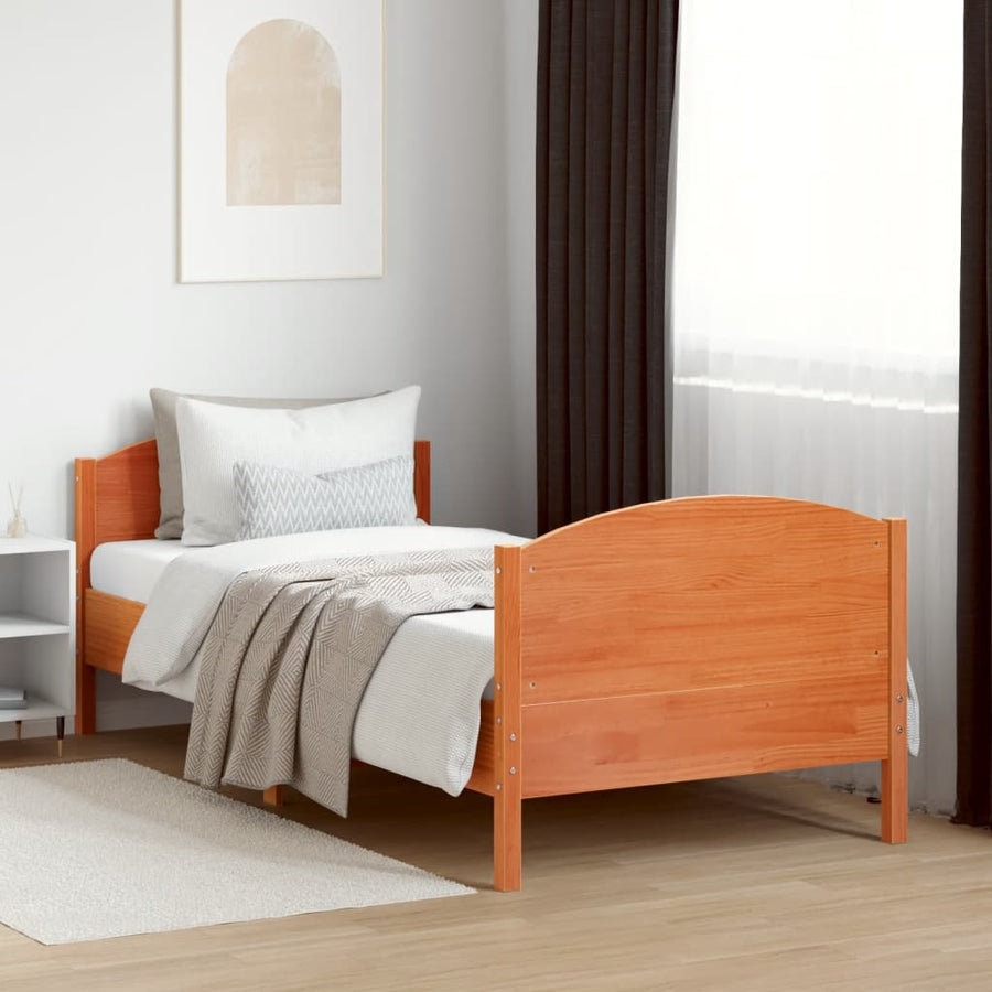 Bedframe met hoofdbord massief grenenhout wasbruin 100x200 cm