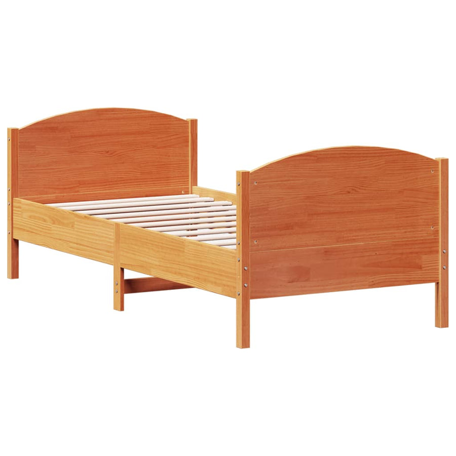 Bedframe met hoofdbord massief grenenhout wasbruin 100x200 cm