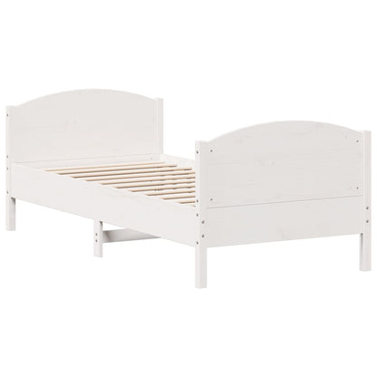 Bedframe met hoofdbord massief grenenhout wit 90x200 cm