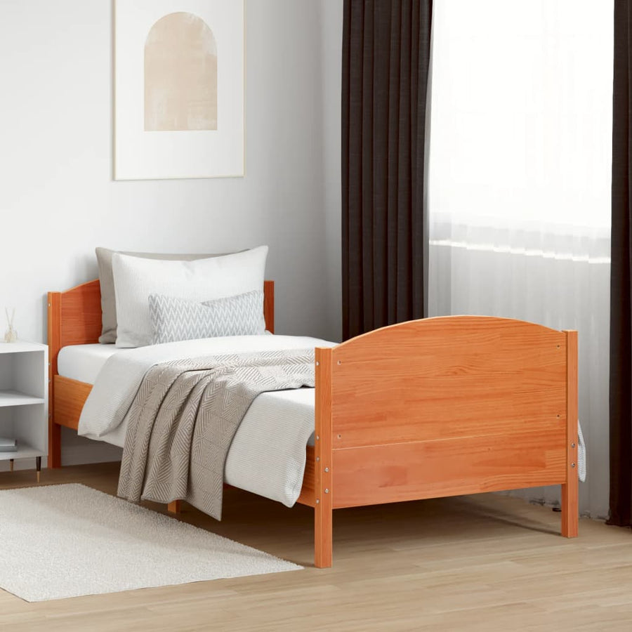 Bedframe met hoofdbord massief grenenhout wasbruin 90x200 cm
