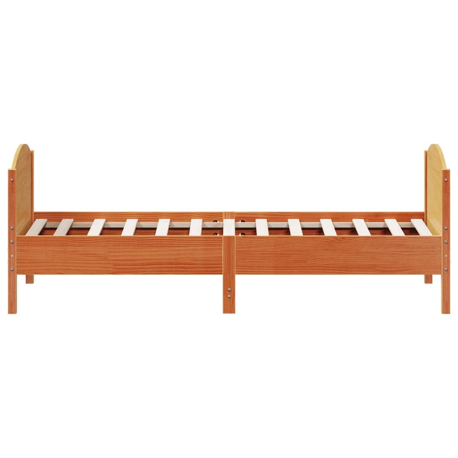 Bedframe met hoofdbord massief grenenhout wasbruin 90x200 cm