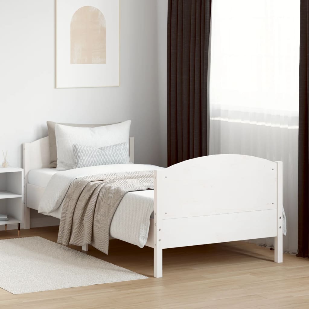 Bedframe met hoofdbord massief grenenhout wit 90x190 cm