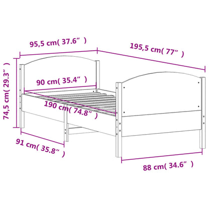 Bedframe met hoofdbord massief grenenhout wit 90x190 cm