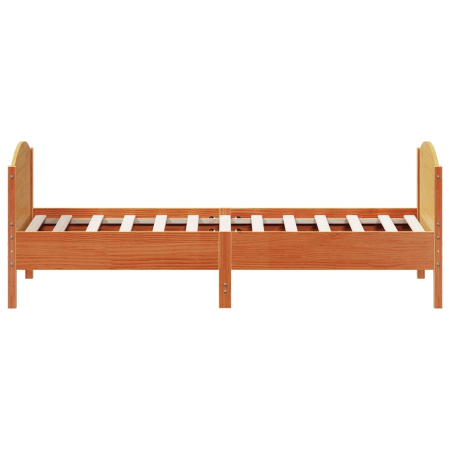 Bedframe met hoofdbord massief grenenhout wasbruin 90x190 cm