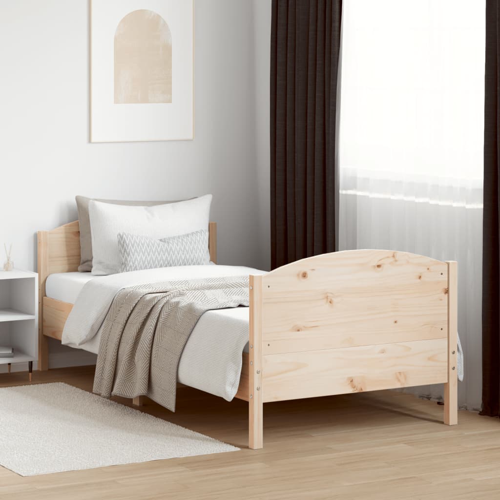 Bedframe met hoofdbord massief grenenhout 75x190 cm