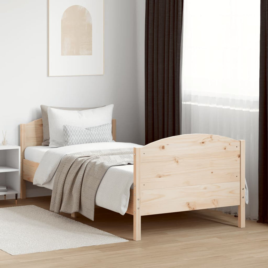 Bedframe met hoofdbord massief grenenhout 75x190 cm