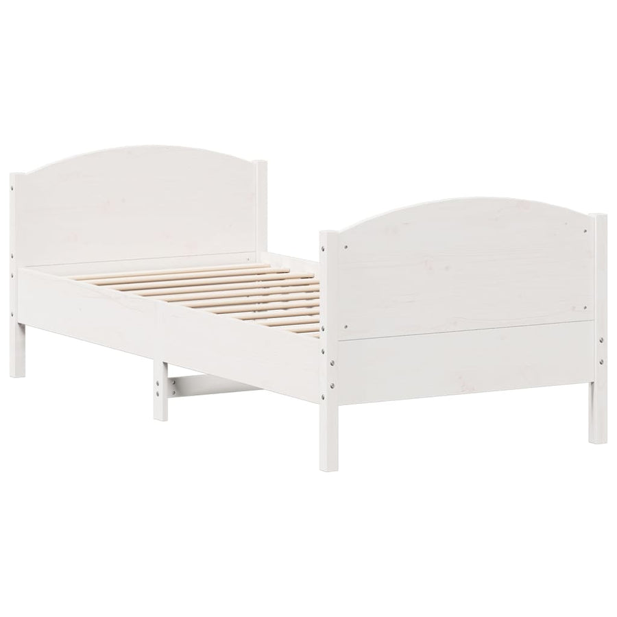 Bedframe met hoofdbord massief grenenhout wit 75x190 cm