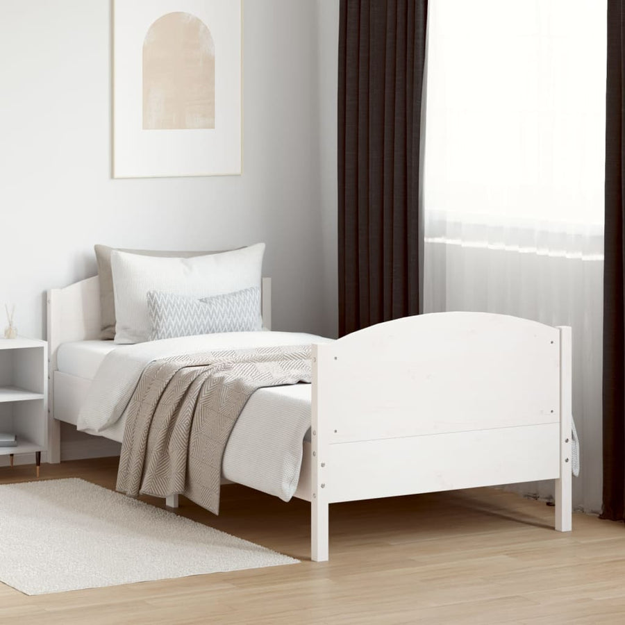 Bedframe met hoofdbord massief grenenhout wit 75x190 cm