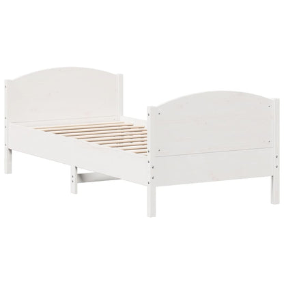Bedframe met hoofdbord massief grenenhout wit 75x190 cm
