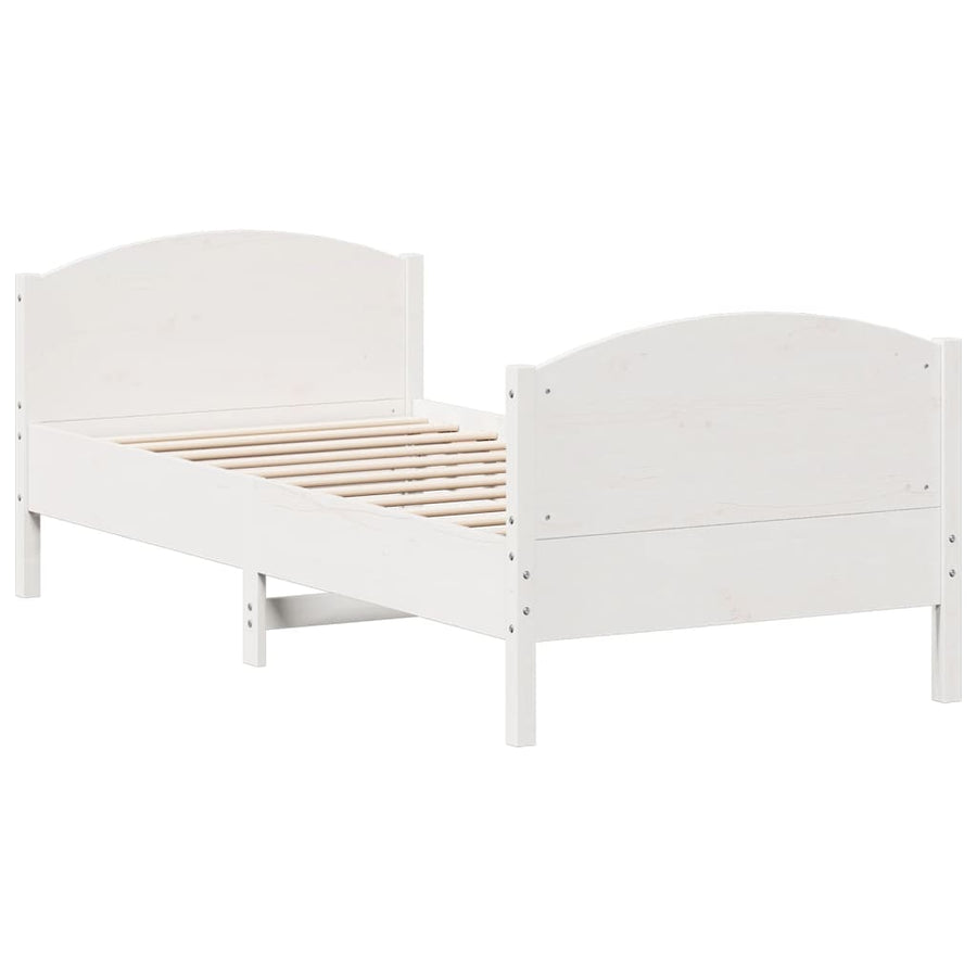 Bedframe met hoofdbord massief grenenhout wit 75x190 cm