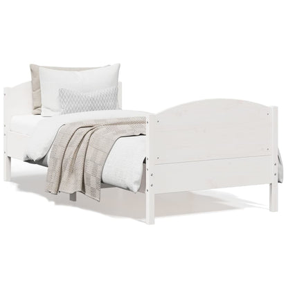 Bedframe met hoofdbord massief grenenhout wit 75x190 cm