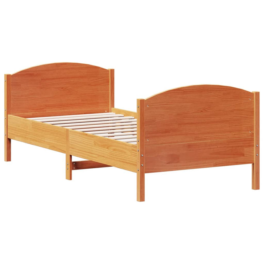Bedframe met hoofdbord massief grenenhout wasbruin 75x190 cm