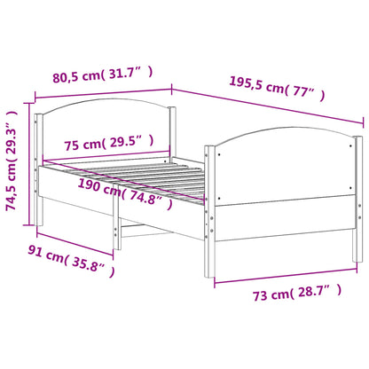 Bedframe met hoofdbord massief grenenhout wasbruin 75x190 cm