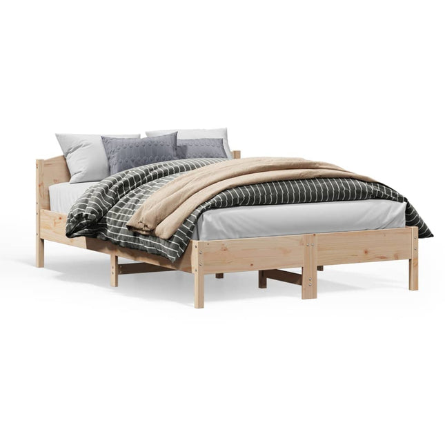 Bedframe met hoofdbord massief grenenhout wit 140x200 cm