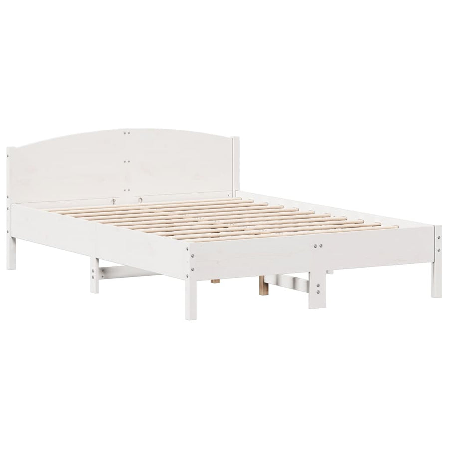 Bedframe met hoofdbord massief grenenhout wit 140x200 cm