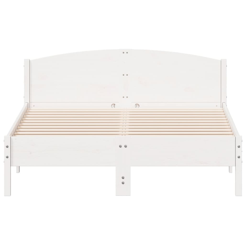 Bedframe met hoofdbord massief grenenhout wit 140x200 cm