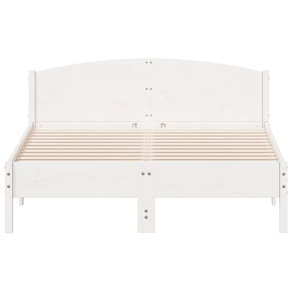 Bedframe met hoofdbord massief grenenhout wit 140x200 cm