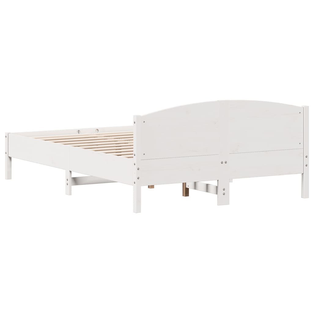Bedframe met hoofdbord massief grenenhout wit 140x200 cm