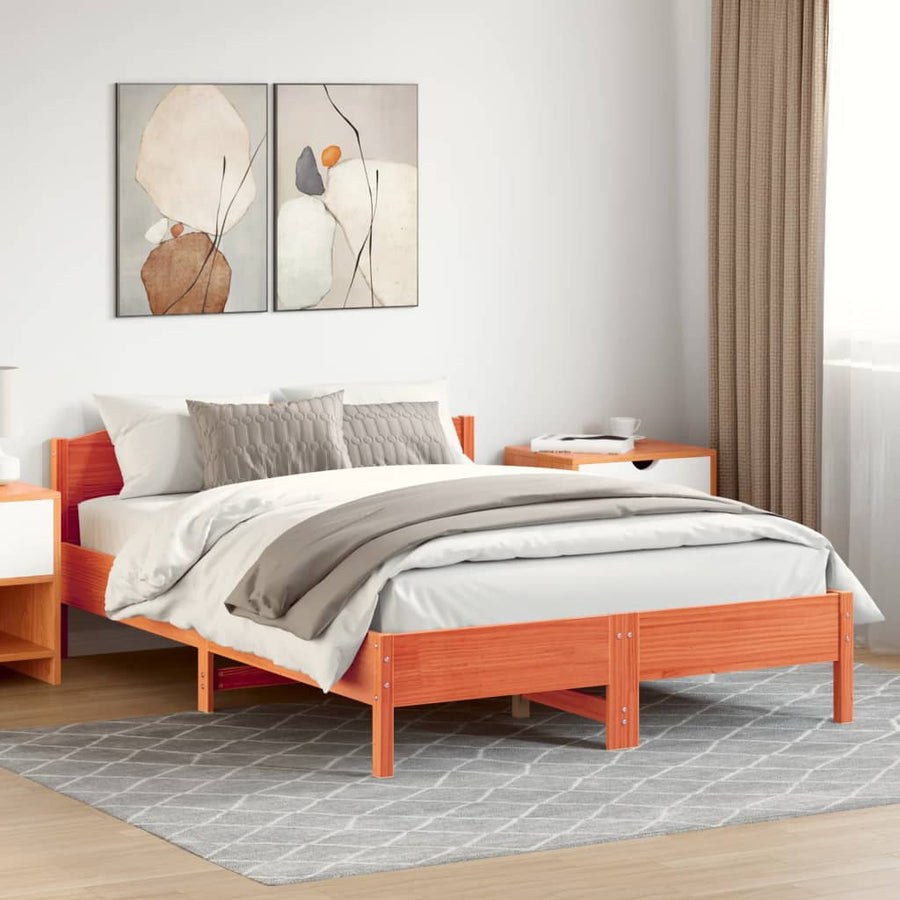 Bedframe Met Hoofdbord Grenenhout Was Bruin 140 x 200 cm