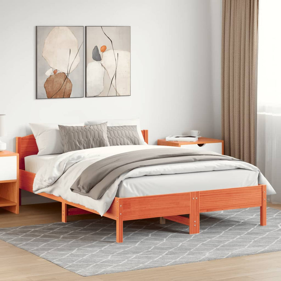 Bedframe Met Hoofdbord Massief Grenenhout Was Bruin 120 x 200 cm