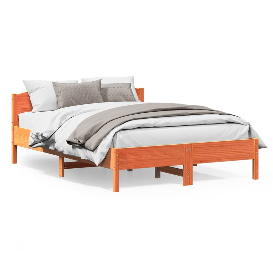 Bedframe Met Hoofdbord Massief Grenenhout Was Bruin 120 x 200 cm