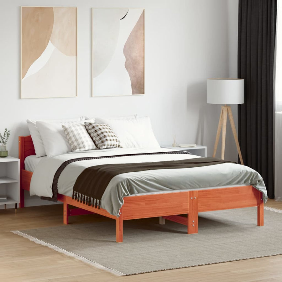 Bedframe Met Hoofdbord Massief Grenenhout Was Bruin 140 x 190 cm