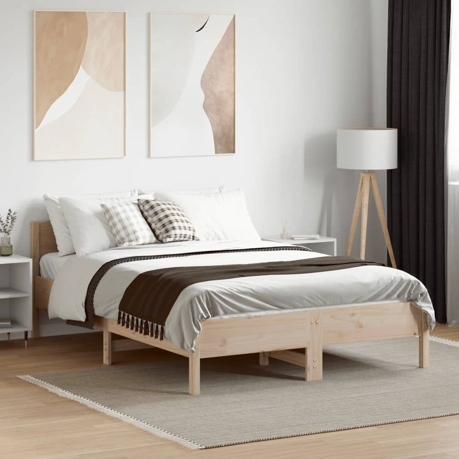 Bedframe met hoofdbord massief grenenhout 135x190 cm
