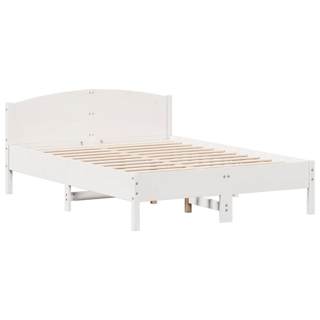 Bedframe met hoofdbord massief grenenhout wit 135x190 cm