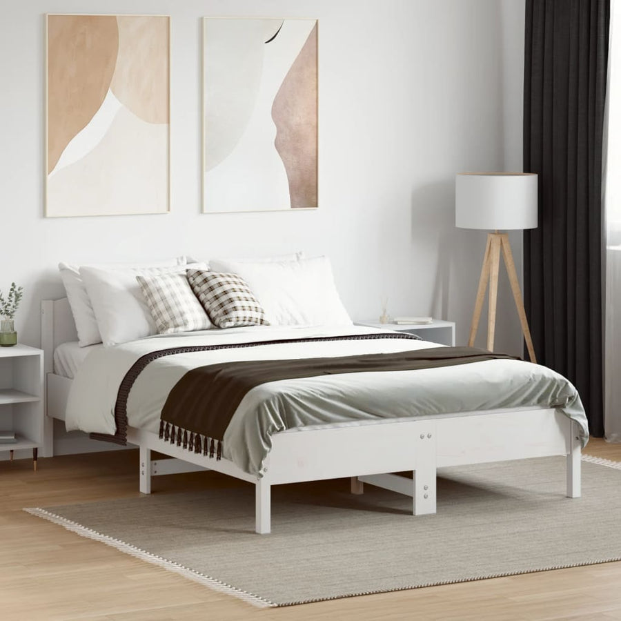 Bedframe met hoofdbord massief grenenhout wit 135x190 cm