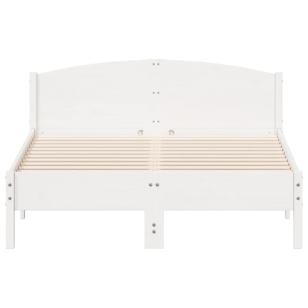 Bedframe met hoofdbord massief grenenhout wit 135x190 cm