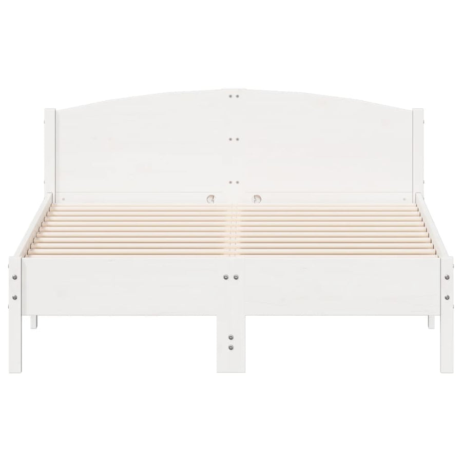 Bedframe met hoofdbord massief grenenhout wit 135x190 cm