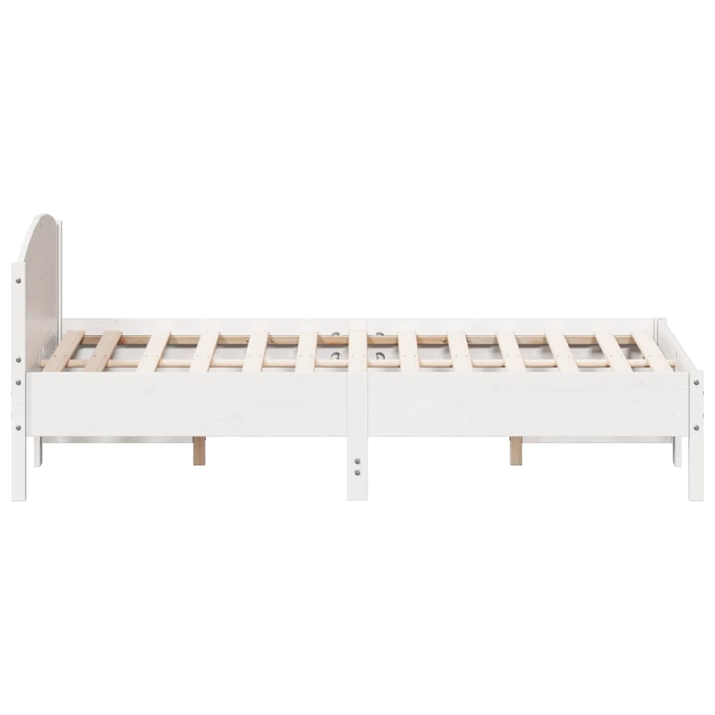 Bedframe met hoofdbord massief grenenhout wit 135x190 cm