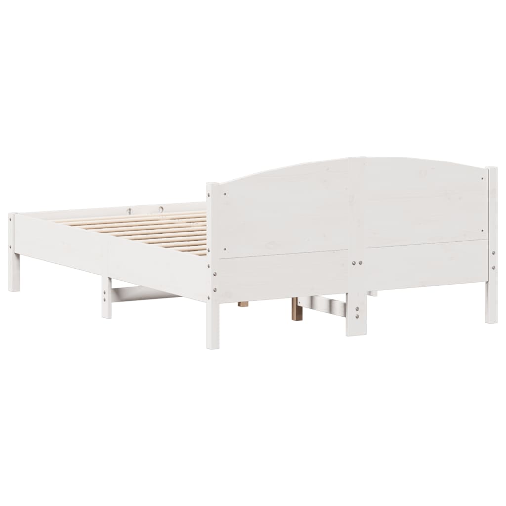 Bedframe met hoofdbord massief grenenhout wit 135x190 cm