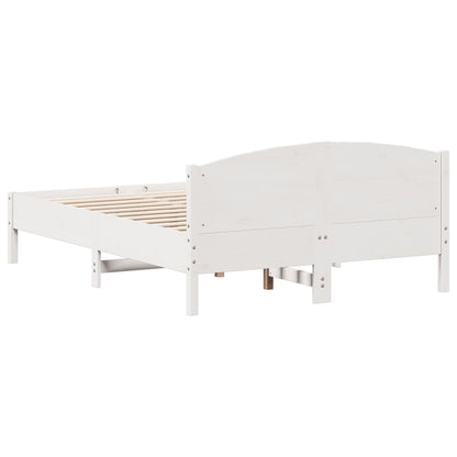 Bedframe met hoofdbord massief grenenhout wit 135x190 cm