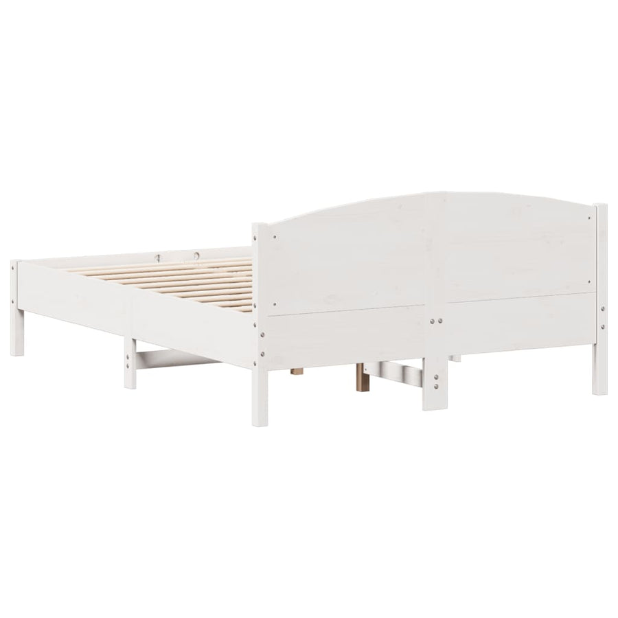 Bedframe met hoofdbord massief grenenhout wit 135x190 cm