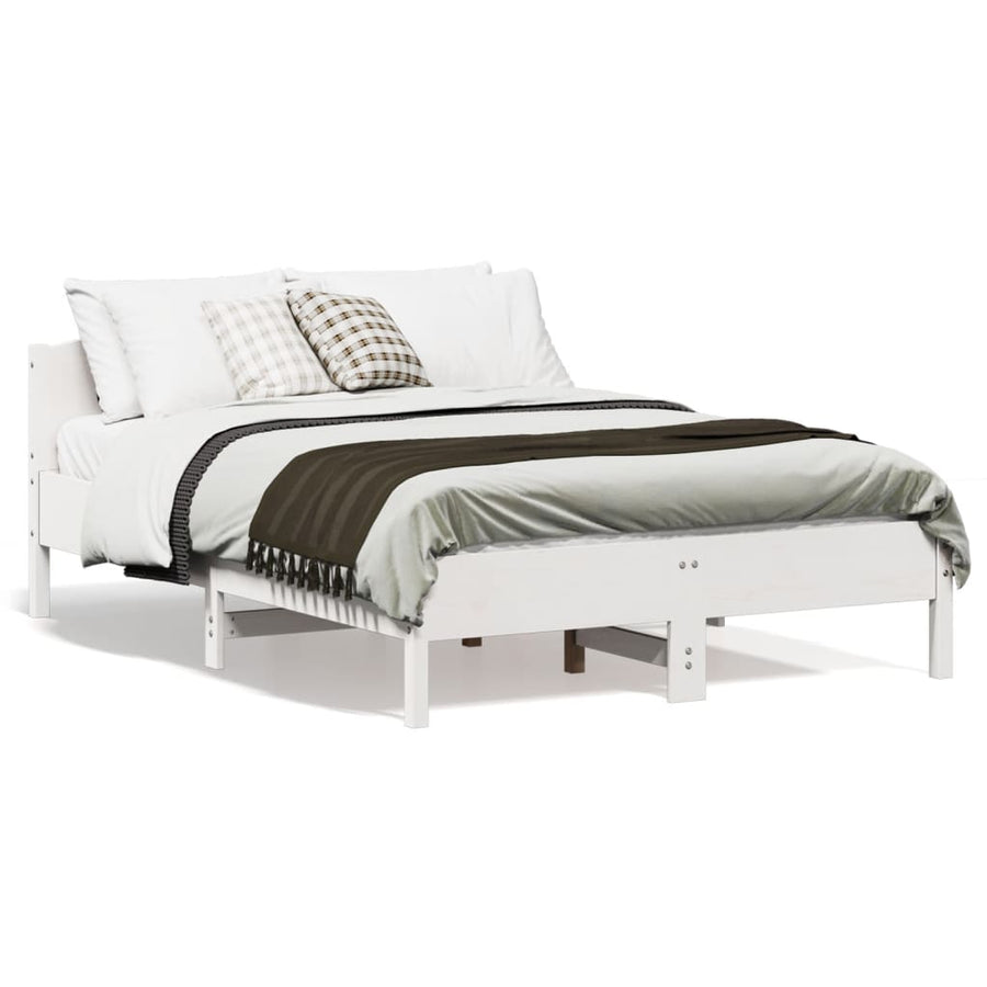 Bedframe met hoofdbord massief grenenhout wit 135x190 cm
