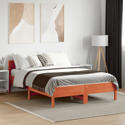 Bedframe Met Hoofdbord Massief Grenenhout Was Bruin 135 x 190 cm