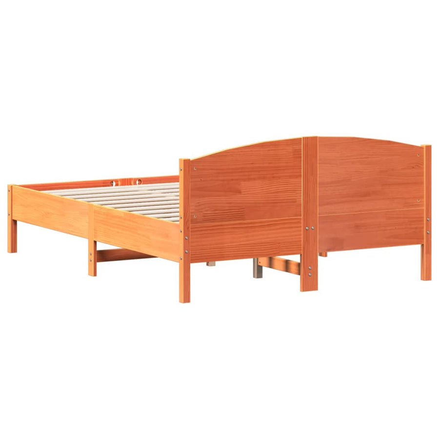 Bedframe Met Hoofdbord Massief Grenenhout Was Bruin 135 x 190 cm