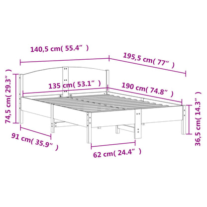Bedframe Met Hoofdbord Massief Grenenhout Was Bruin 135 x 190 cm
