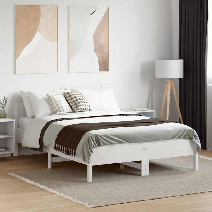 Bedframe met hoofdbord massief grenenhout wit 120x190 cm
