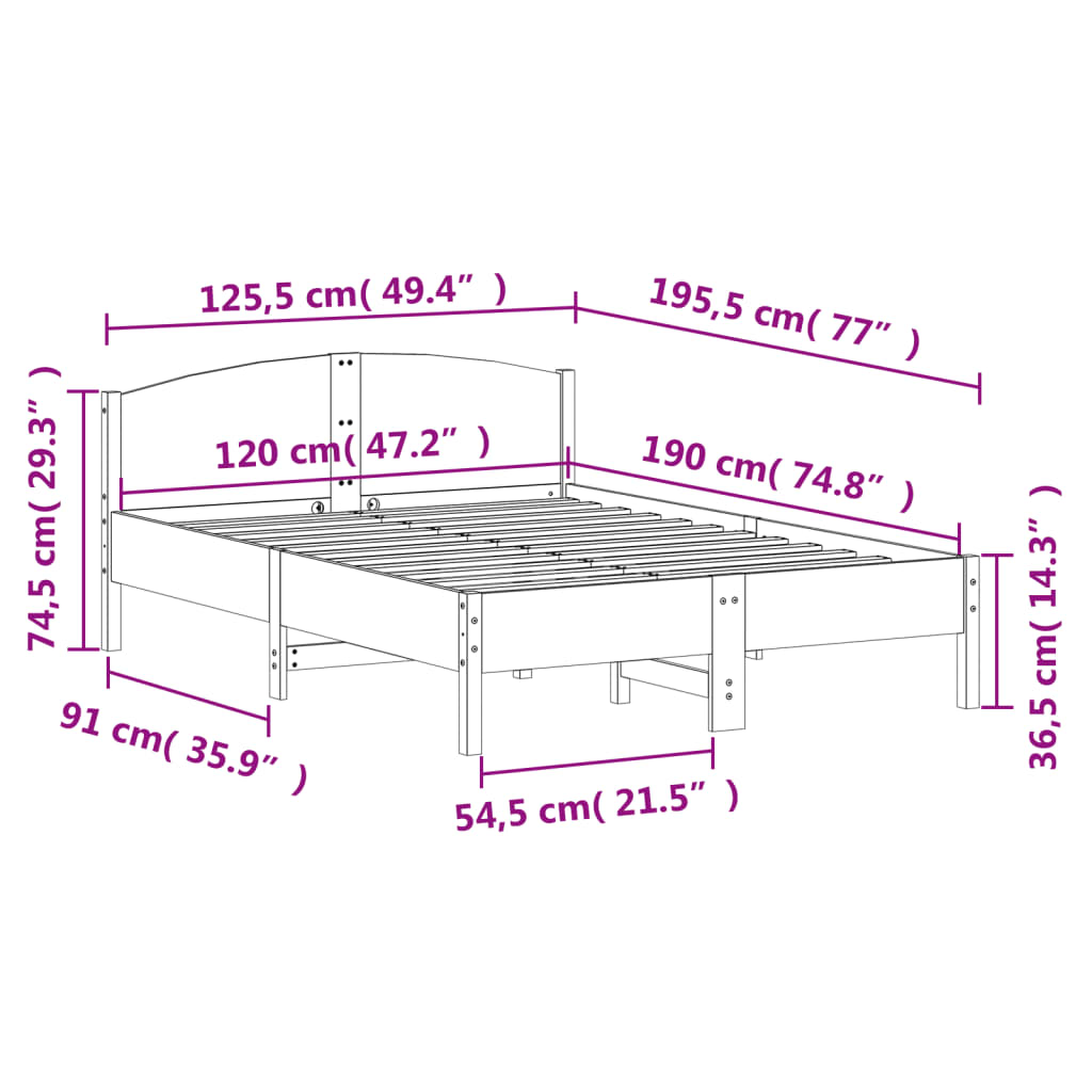 Bedframe met hoofdbord massief grenenhout wit 120x190 cm