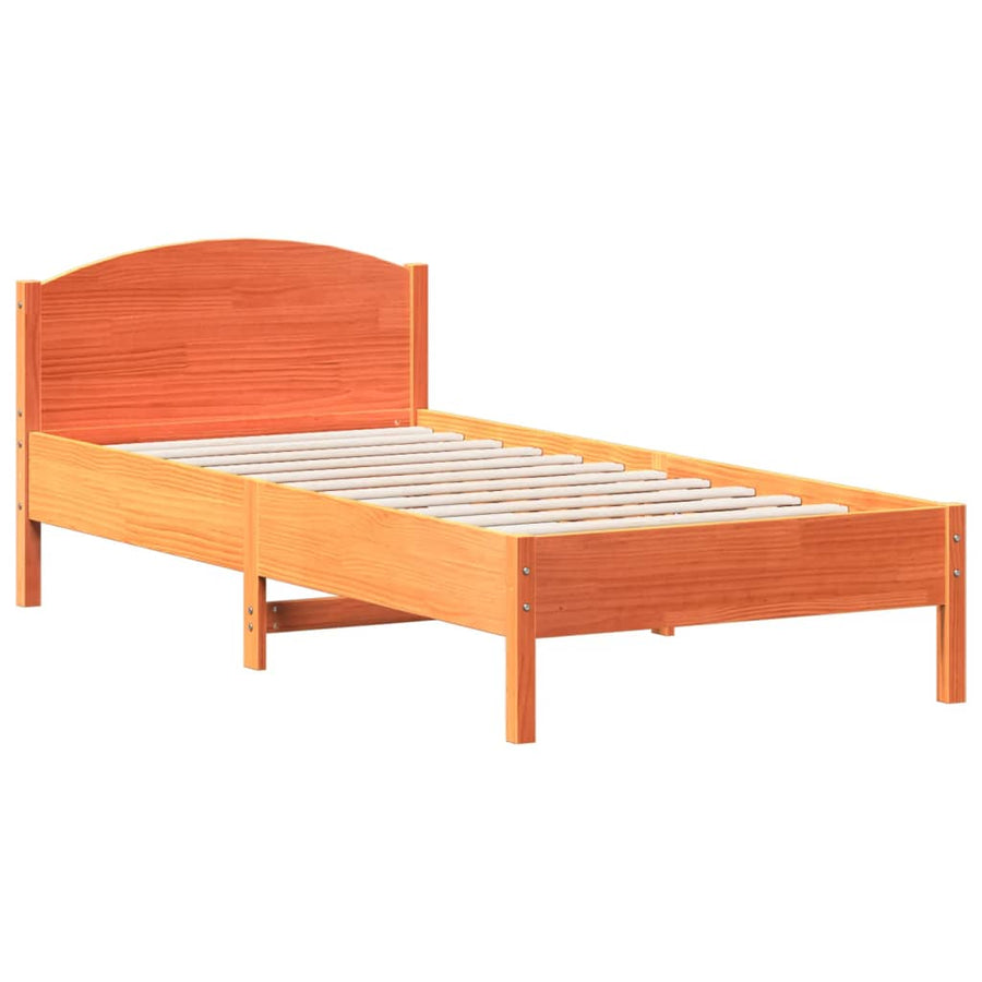 Bedframe met hoofdbord massief grenenhout wasbruin 100x200 cm 100 x 200 cm Bruin