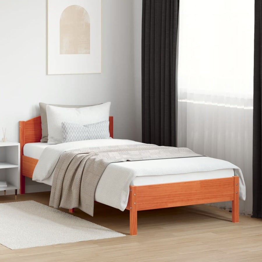 Bedframe met hoofdbord massief grenenhout wasbruin 100x200 cm 100 x 200 cm Bruin