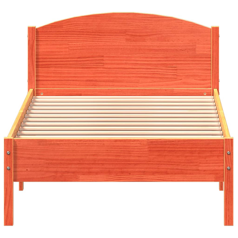 Bedframe met hoofdbord massief grenenhout wasbruin 100x200 cm 100 x 200 cm Bruin