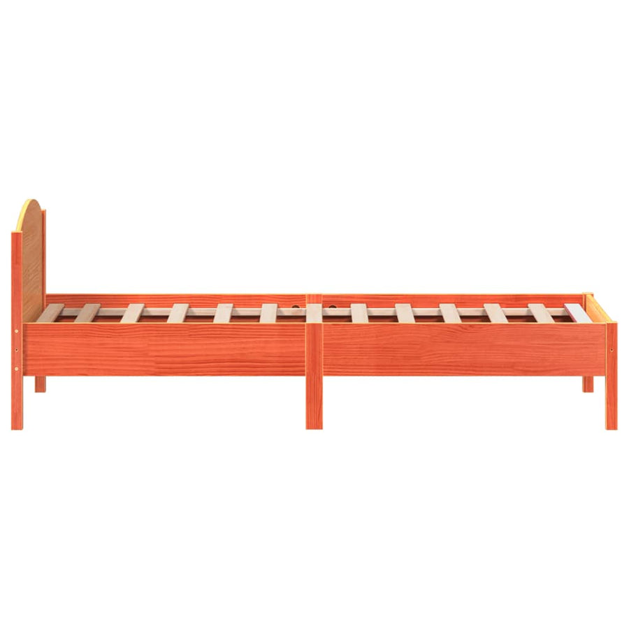 Bedframe met hoofdbord massief grenenhout wasbruin 100x200 cm 100 x 200 cm Bruin