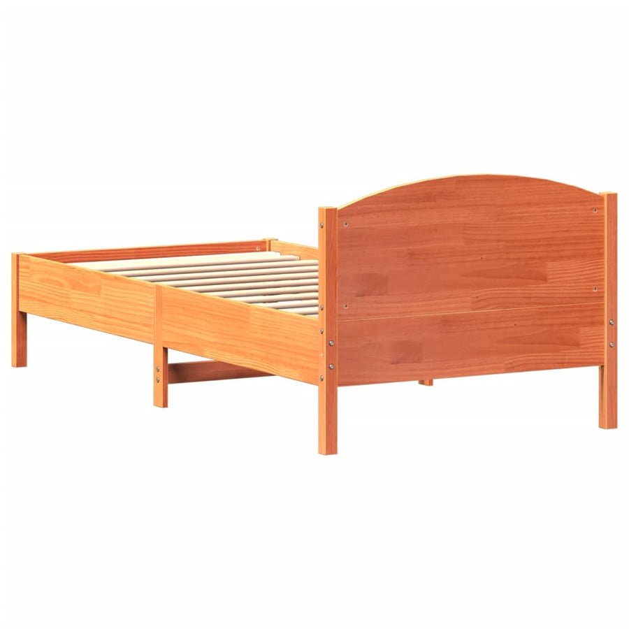 Bedframe met hoofdbord massief grenenhout wasbruin 100x200 cm 100 x 200 cm Bruin