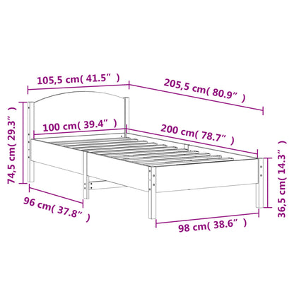 Bedframe met hoofdbord massief grenenhout wasbruin 100x200 cm 100 x 200 cm Bruin